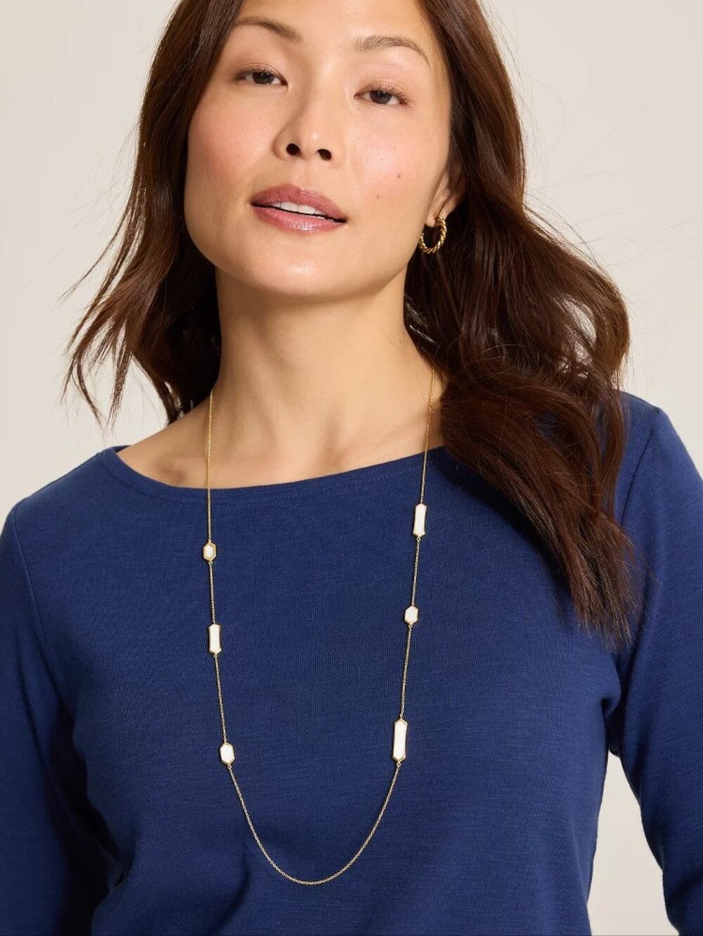 Goldtone  Long Station Necklace with Mother Of Pearl Accents By Tommy Bahama NWT